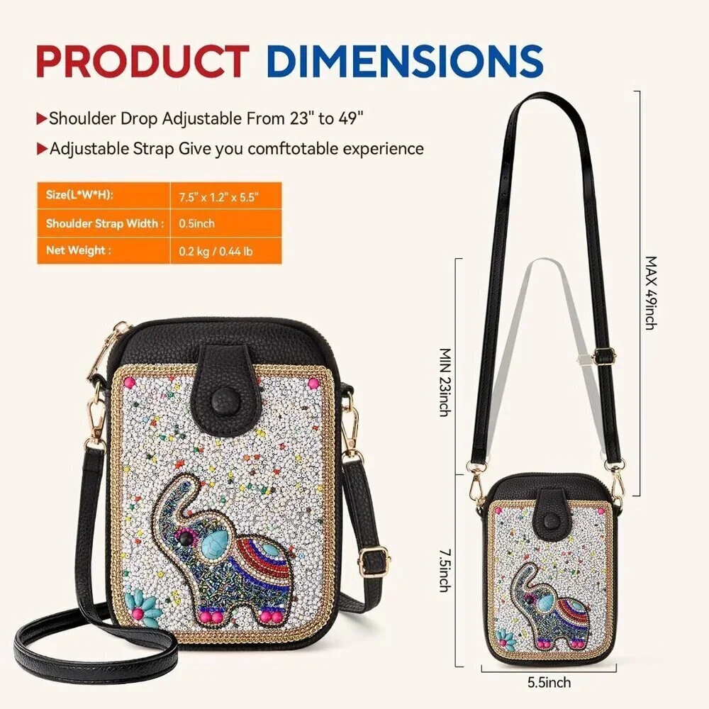 Women's Beaded Crossbody Bag Small Cell Phone Wallet Handmade Colorful